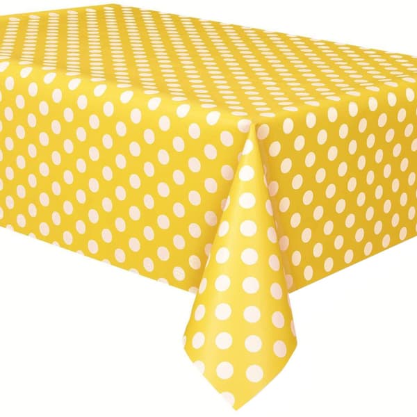 1 stk (gul) rektangulær 137 x 183 cm prikket PVC voksdug