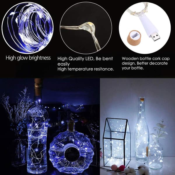 LED-vinflasklampor, (kallvit, 3-pack) USB-uppladdningsbara