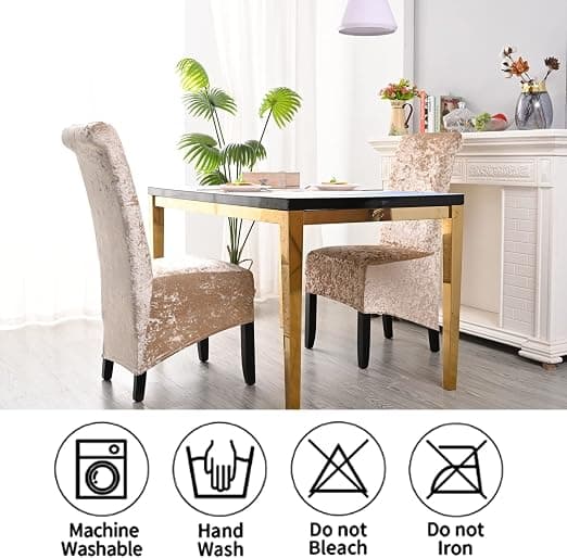 Stolsöverdrag för matsal (champagneguld, set om 2), krossad sammet