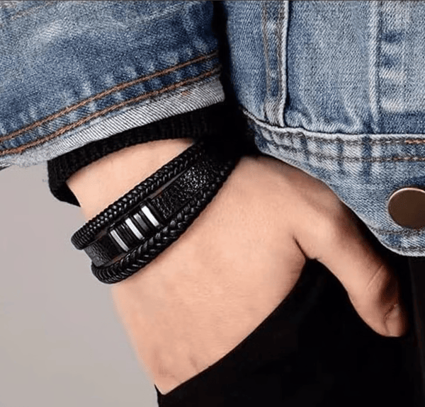 Sort læderarmbånd til mænd - Herregave 23cm