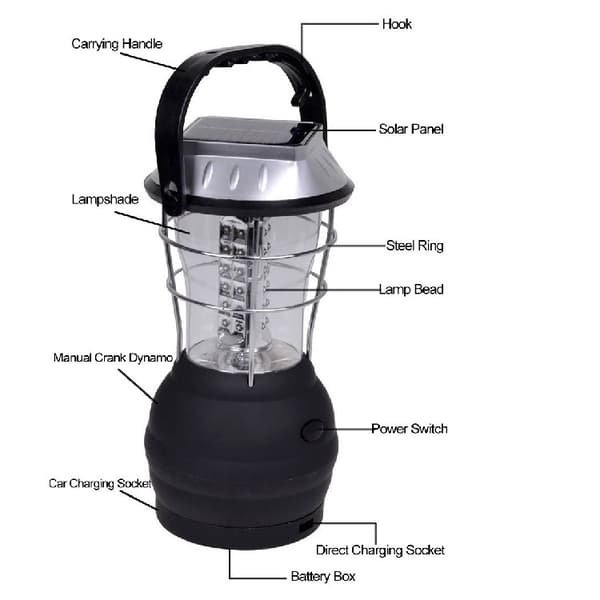 36LED Multifunktionel Solar Håndsving Generator & 36LED Campinglampe