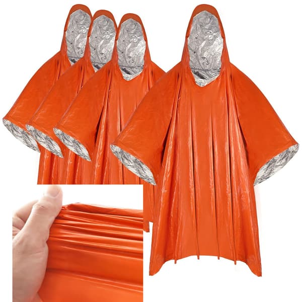 Hætte regnfrakke - varm - vandring - 130x100cm Orange - 4 stk.
