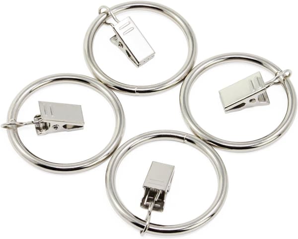 20 gardinringar med klämma, 38 mm innerdiameter (silver)