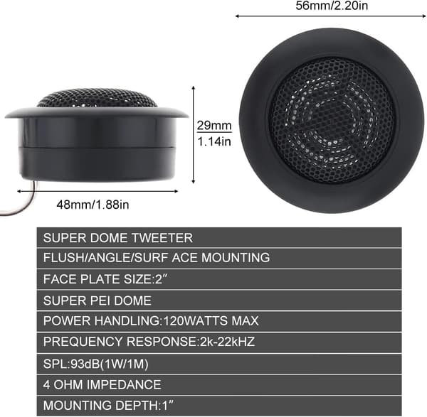 Lämplig för 2 stycken 12V bil-diskant - Högeffektiv mini-dome-diskant