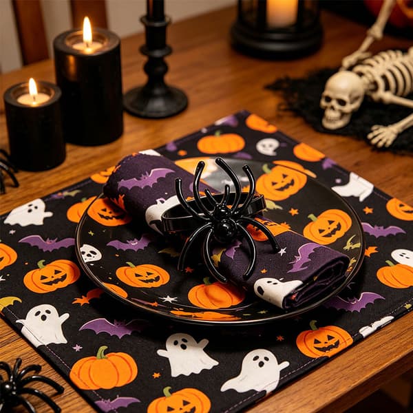 Halloween Edderkop Servietringe Sæt med 6 Sorte Servietholderringe