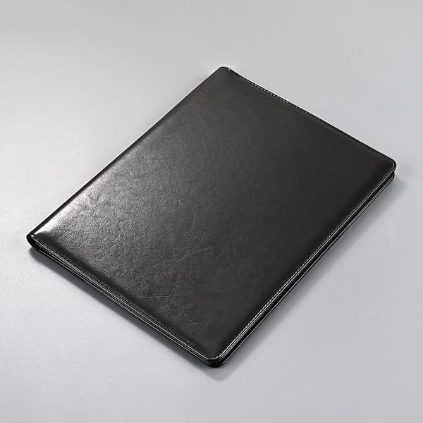 Mappe til mænd, læder konferencemappe, A4 clipboard, skrivebordsorganizer med lommeregner, papir og pen (sort)