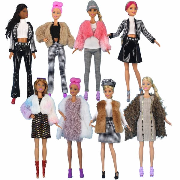 8 delar 30 cm Barbie dockkläder Mode pälströja kappa