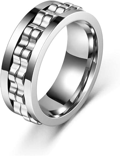 8 mm Gear Fidget Spinner Ring, Unisex – Rustfrit Stål (Størrelse 9)