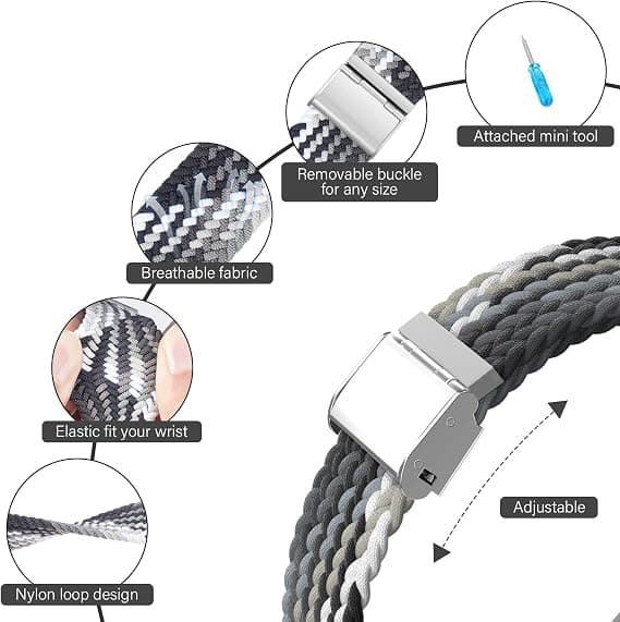 Todelt elastisk vævet rem (regnbue og sort/hvid, ekskl. ure), velegnet til Apple Watch rem 40mm