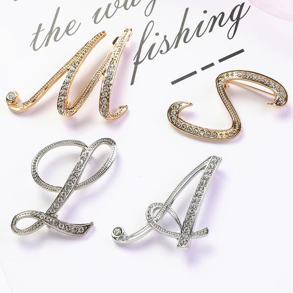 Brevbroschnålar Initial Rhinestone Brosch för kvinnor Handc