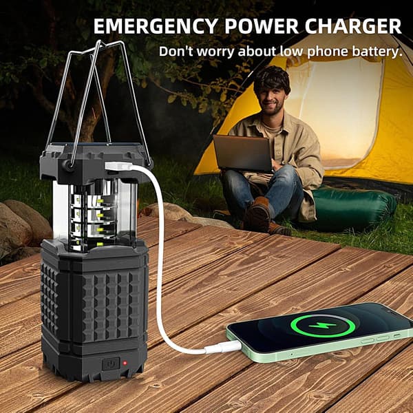 Solar- og håndsving LED-campinglanterne / Bærbart lys — 5000mAh USB genopladelig