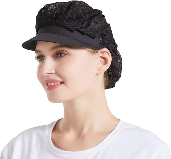 Kokkehue, fabrikskafé, mesh, åndbar, 3 dele, sort