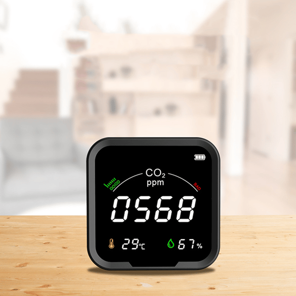 CO2-mätare, CO2-detektor, koldioxidsensor, inomhusluftkvalitetsmätare med termometer och hygrometer