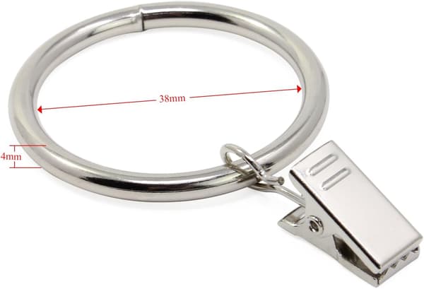 20 gardinringe med clips, 38 mm indvendig diameter (sølv)