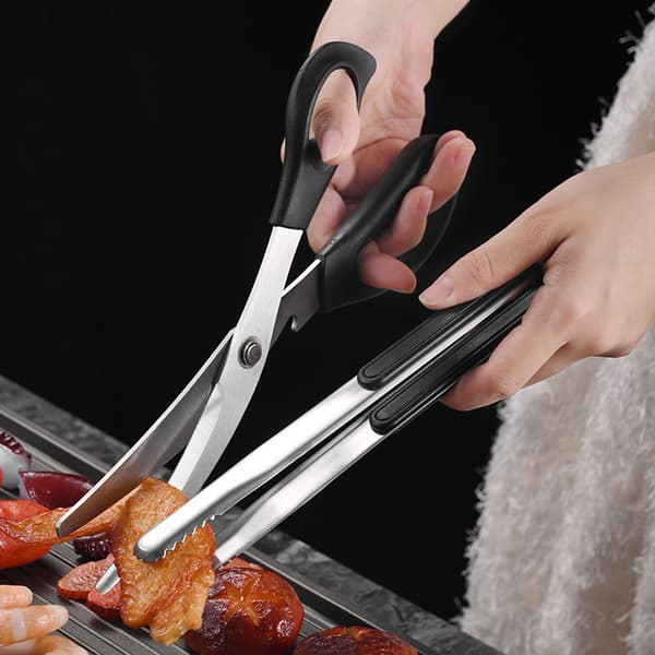 Grill-saks og madtang, velegnet til picnics og camping (Sort)