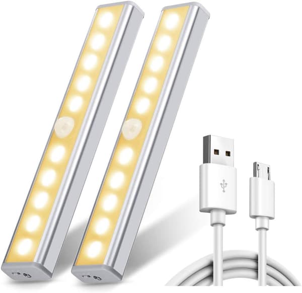 2-pak 10 LED-lys, trådløs, USB genopladelig, magnetisk,