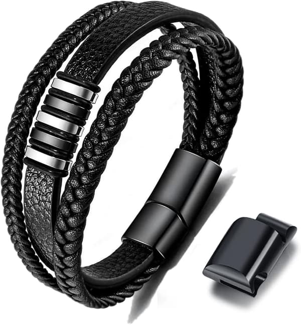 Sort læderarmbånd til mænd - Herregave 23cm