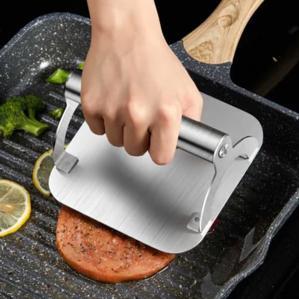 Rostfritt stål - Hamburgerpress för grill och spis silver
