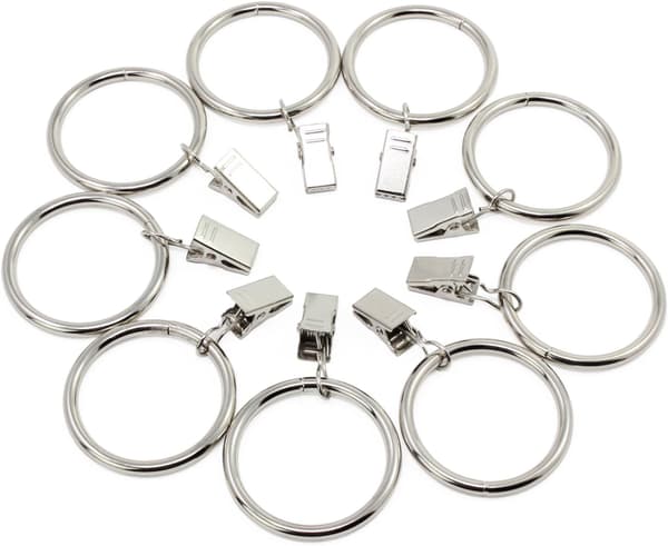 20 gardinringar med klämma, 38 mm innerdiameter (silver)