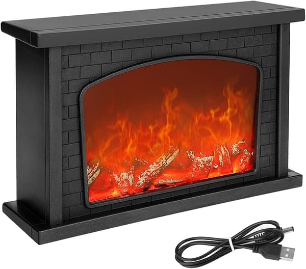 Pejselampe LED Flamme Brændeeffekt Rektangulær Pejs