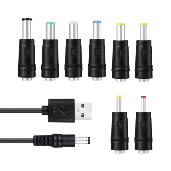 DC 5V strømkabel, universel USB til DC strømkabel med 9 stik