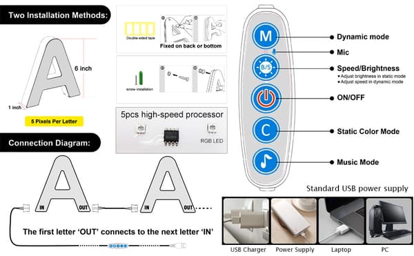 Lysende bogstaver LED-lys bogstaver-G (15cm)
