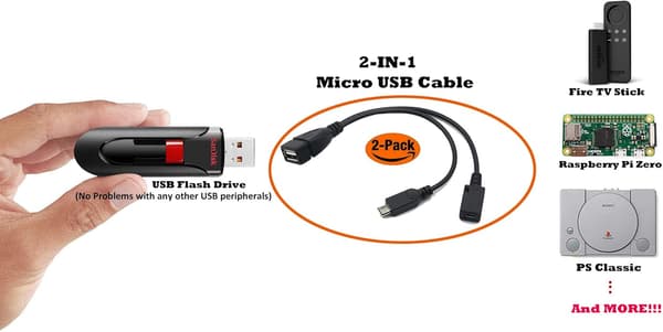 AuviPal 2-i-1 Micro USB til USB-adapter (OTG-kabel + strømkabel) til FireStick, Playstation Classic og mere