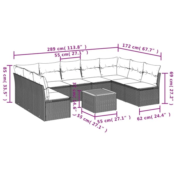 vidaXL sofasæt til haven 10 dele med hynder polyrattan beige