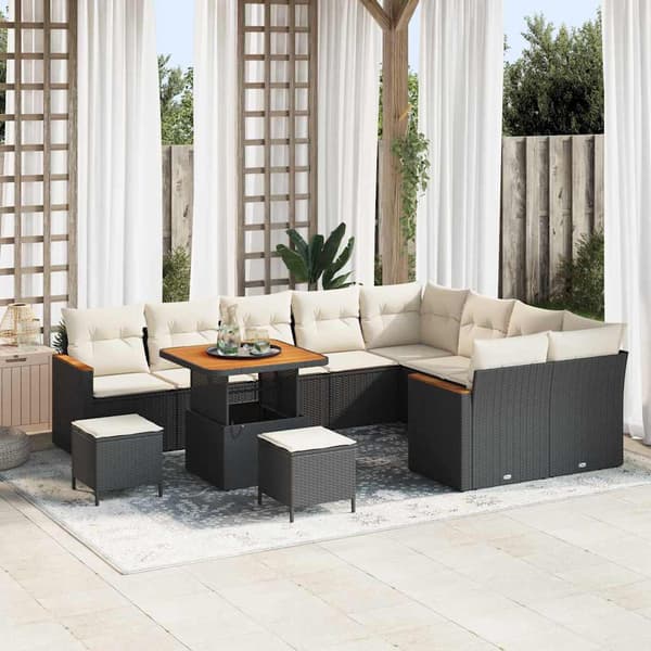 vidaXL Havesofa Sæt 12 pcs Sort polyrattan