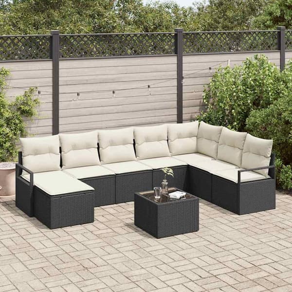 vidaXL Sofa Sæt med pude 9 pcs Sort polyrattan