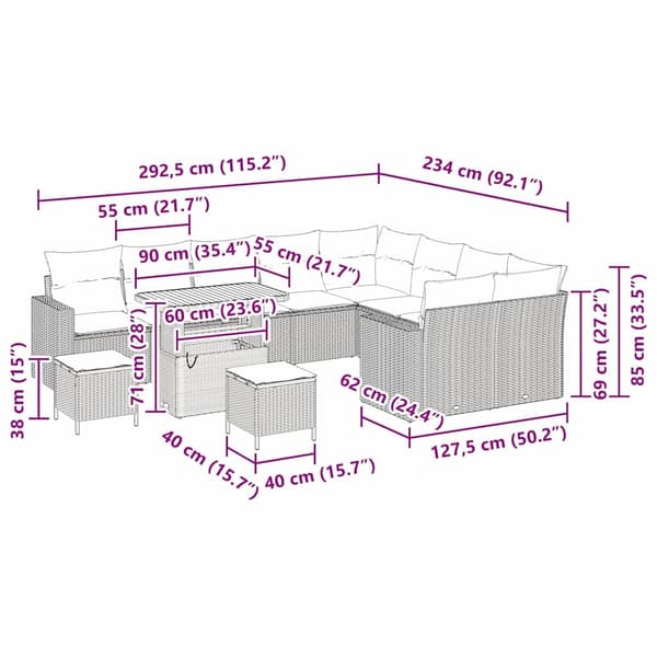 vidaXL Havesofa Sæt 12 pcs Sort polyrattan