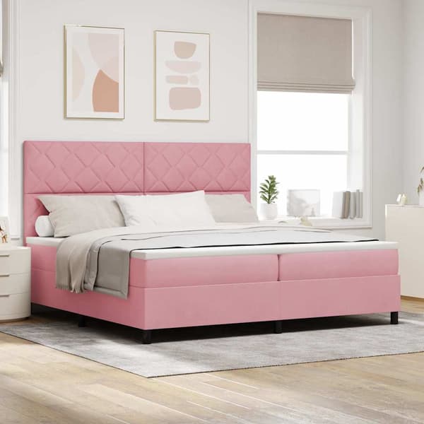 vidaXL LED Box Spring Bed med madras Lyserød 200 x 200 cm Stof