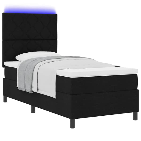 vidaXL Box spring seng med madras med LED Sort 100 x 200 cm Stof