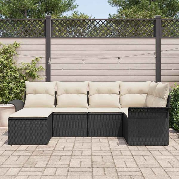 vidaXL Havesofa Sæt med opbevaring 6 pcs Sort polyrattan