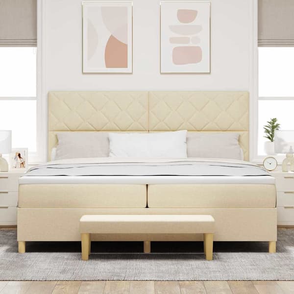 vidaXL Box spring seng med madras Creme 200 x 200 cm Stof