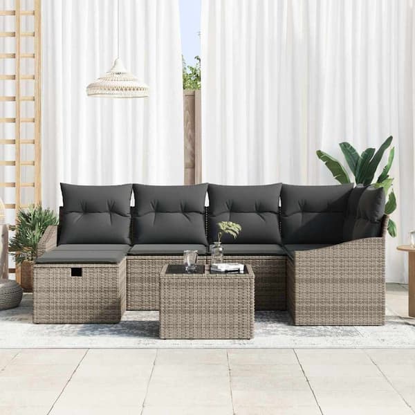 vidaXL Sofa Sæt med pude med opbevaring Grå polyrattan