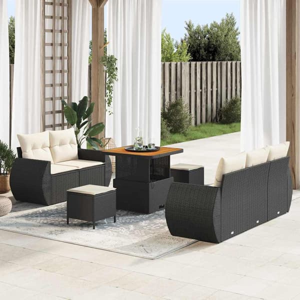 vidaXL Havesofa Sæt 8 pcs Sort polyrattan