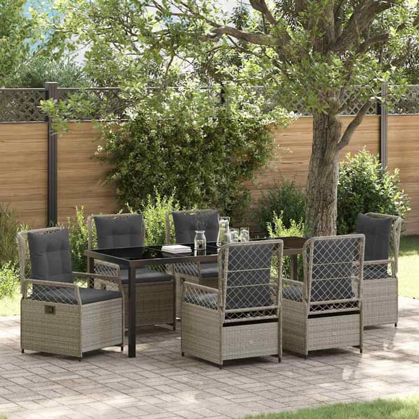 vidaXL Have Spisebordssæt 7 pcs Lysegrå polyrattan