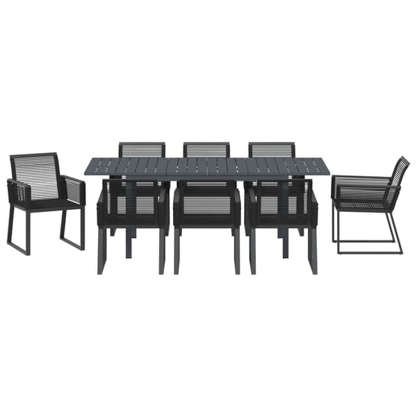 vidaXL Have Spisebordssæt 9 pcs Sort Poly rattan