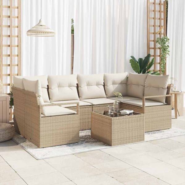 vidaXL Sofa Sæt 7 pcs Beige og creme polyrattan