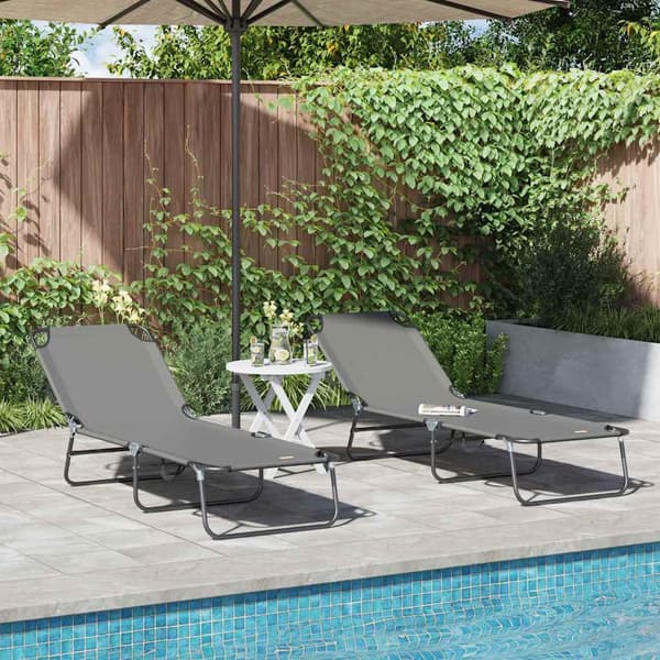 vidaXL Foldestol 2 pcs Grå 188 x 57 x 86,5 cm Polyester