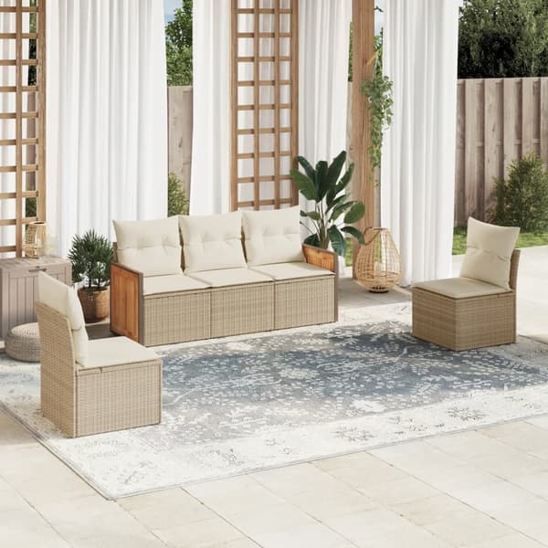 vidaXL sofasæt til haven 5 dele med hynder polyrattan beige
