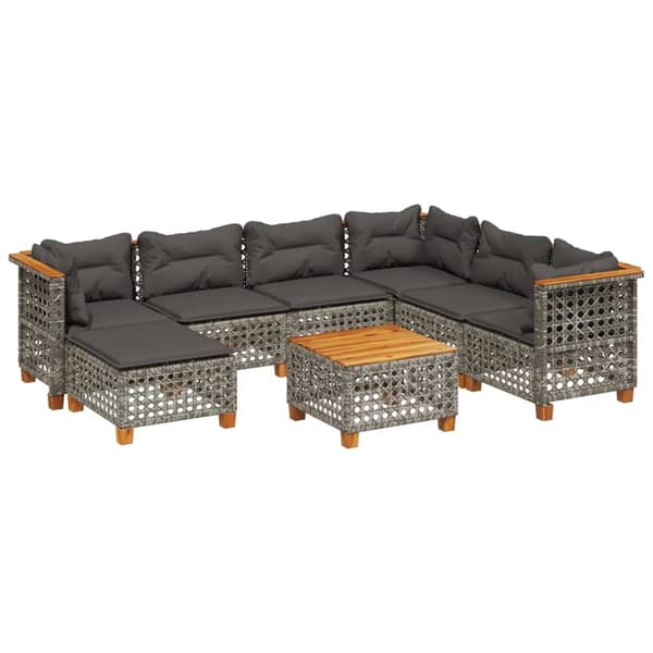 vidaXL sofasæt til haven 8 dele med hynder polyrattan grå