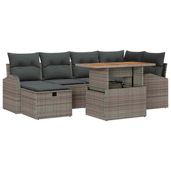 vidaXL Havesofa Sæt 7 pcs Grå polyrattan