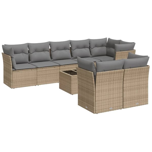 vidaXL sofasæt til haven 9 dele med hynder polyrattan beige