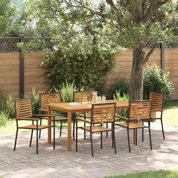 vidaXL Have Spisebordssæt 7 pcs Sort Poly rattan