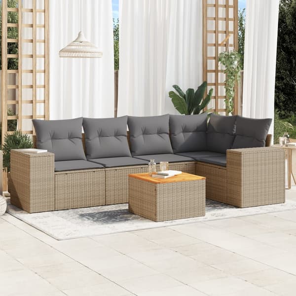 vidaXL sofasæt til haven 6 dele med hynder polyrattan beige