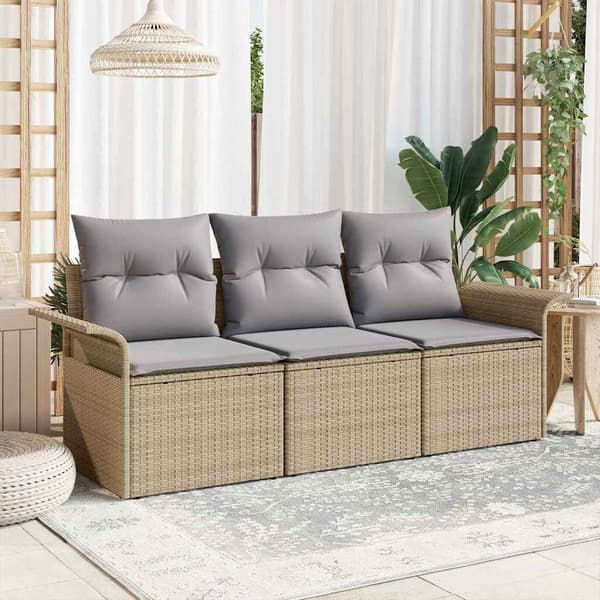 vidaXL Sofa Sæt med pude 3 pcs Beige og grå polyrattan
