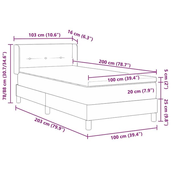 vidaXL Box spring seng med madras Lysegrå 200 x 100 cm Polyester