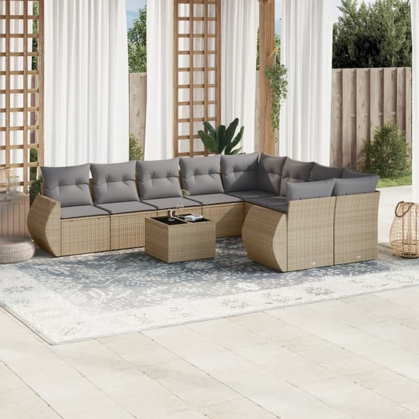 vidaXL sofasæt til haven 10 dele med hynder polyrattan beige
